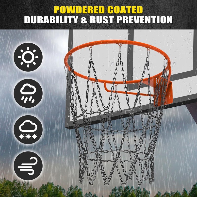 KingDolly Upgraded Buckle Chain Basketball Net, Rust-Proof Coated Metal Basketball Net Outdoor with 12 Loops Snap Links, 18" Universal Fit Chain Net for Basketball Hoop - No Tools Installation - Image 5